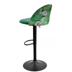 2 Taburetes flower, regulable, metal negro, tapizado velvet verde con trasera floral a juego - 2 unidades