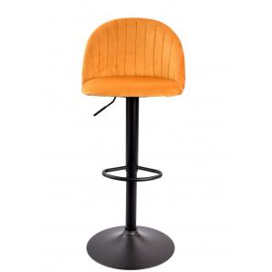 2 Taburetes flower, regulable, metal negro, tapizado velvet amarillo con trasera floral a juego - 2 unidades