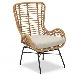 Sillón java, metal, cojín, ratán beige