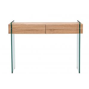 Consola giovanna, 2 cajones, madera, cristal templado, 110 x 40 cms
