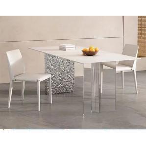 Mesa veneto, acero inoxidable, acrílico, tapa de cerámica, 160 x 90 cms