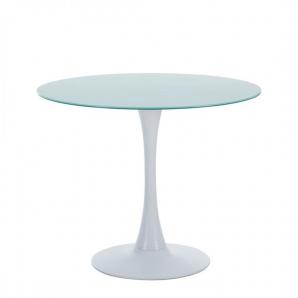 Mesa tul (to), metal, tapa de cristal blanco, 90 cms de diámetro