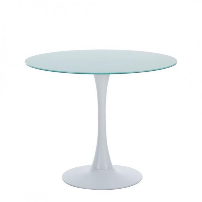 Mesa tul (to), metal, tapa de cristal blanco, 90 cms de diámetro