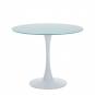 Mesa tul (to), metal, tapa de cristal blanco, 90 cms de diámetro