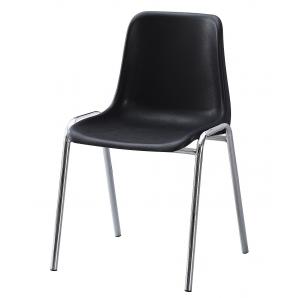 6 Sillas carcasa, apilable, cromada, polipropileno negro - 6 unidades