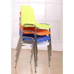 6 Sillas carcasa, apilable, cromada, polipropileno negro - 6 unidades