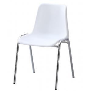 6 Sillas carcasa, apilable, cromada, polipropileno blanco - 6 unidades
