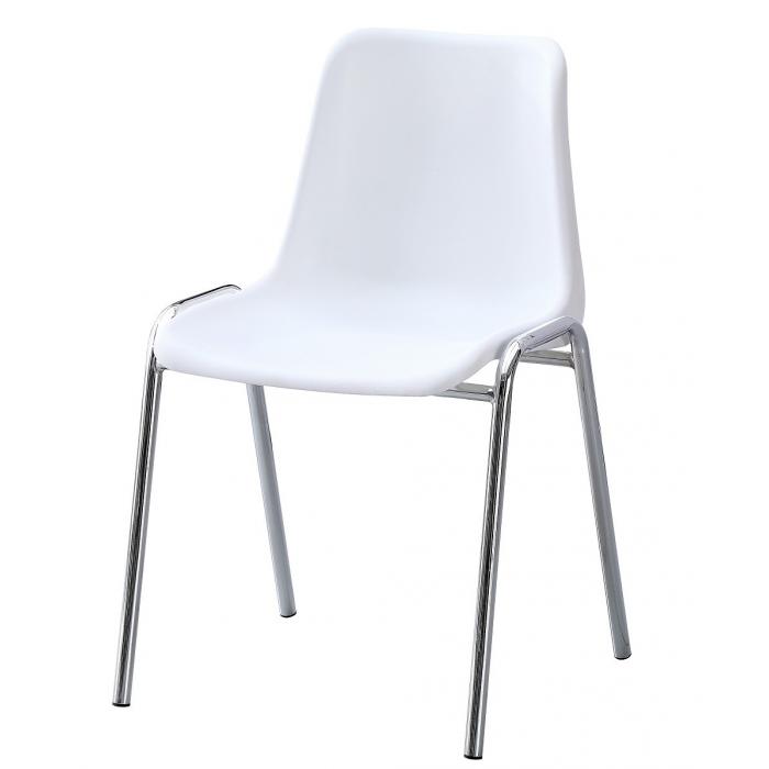 6 Sillas carcasa, apilable, cromada, polipropileno blanco - 6 unidades