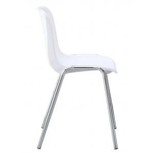 6 Sillas carcasa, apilable, cromada, polipropileno blanco - 6 unidades