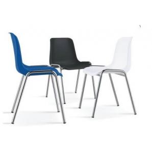 6 Sillas carcasa, apilable, cromada, polipropileno blanco - 6 unidades