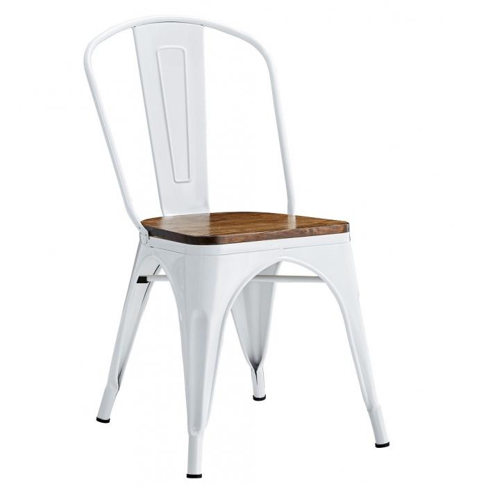 5 Sillas tol ek wood, acero, blanca, asiento madera - 5 unidades