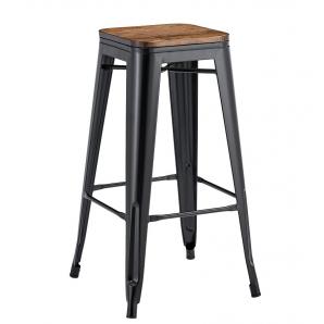 5 Taburetes tol ek wood, acero, negro, asiento madera - 5 unidades
