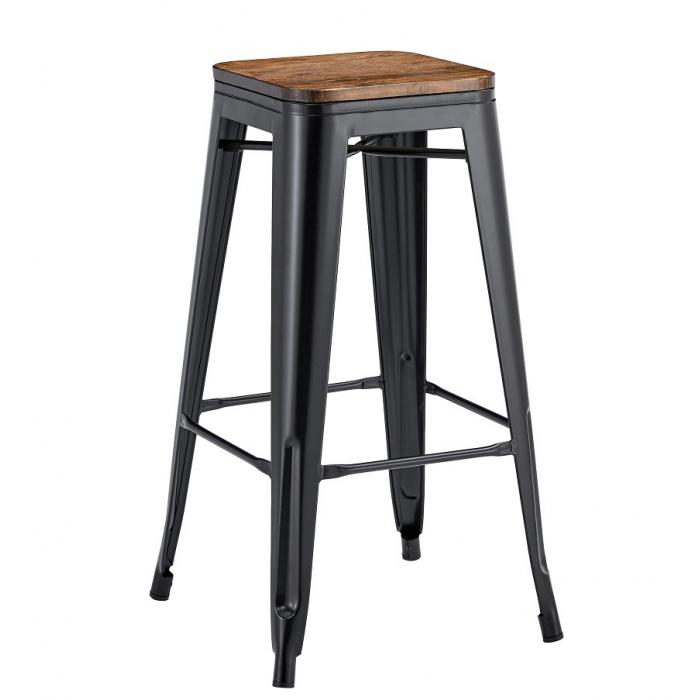 5 Taburetes tol ek wood, acero, negro, asiento madera - 5 unidades