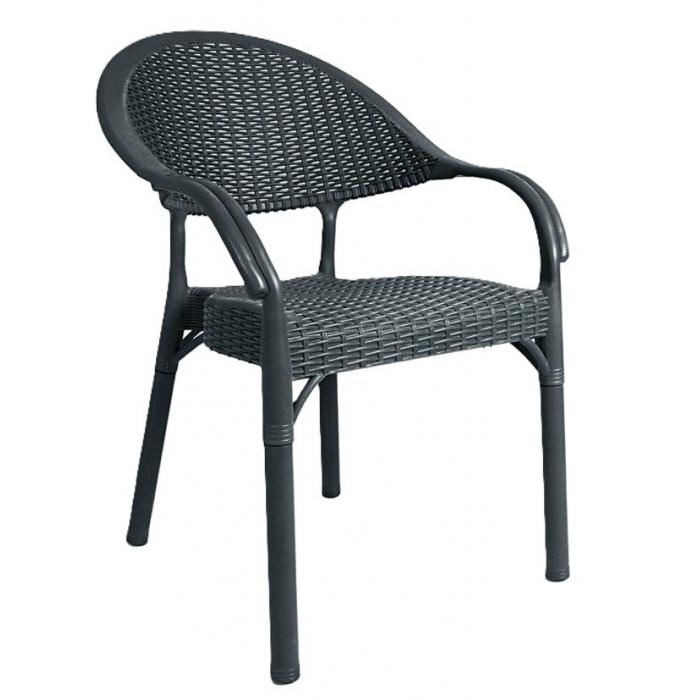 4 Sillones torremolinos, apilable, patas metálicas, polipropileno antracita - 4 unidades