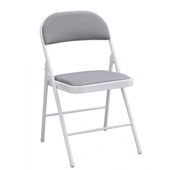 6 Sillas smart, plegable, metal, epoxi blanco, vinilo gris claro - 6 unidades