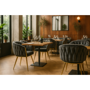2 Sillones king, metal dorado, tapizado velvet gris oscuro - 2 unidades