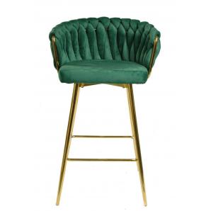 4 Taburetes king, metal, cromado dorado, tapizado velvet verde oscuro - 4 unidades