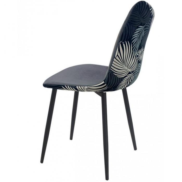 4 Sillas horus new, metal, tapizado velvet gris con trasera floral a juego - 4 unidades