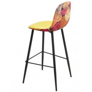 2 Taburetes horus new, metal, tapizado velvet amarillo con trasera floral a juego - 2 unidades