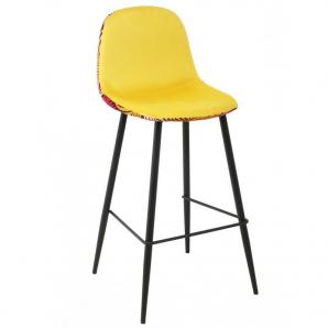 2 Taburetes horus new, metal, tapizado velvet amarillo con trasera floral a juego - 2 unidades