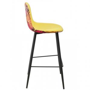 2 Taburetes horus new, metal, tapizado velvet amarillo con trasera floral a juego - 2 unidades