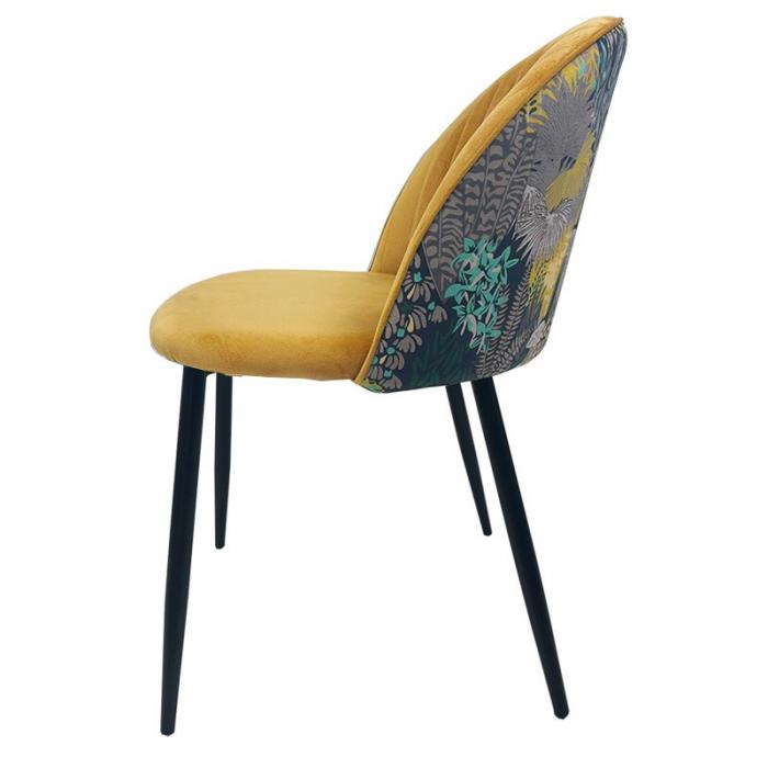 4 Sillas palm yellow, metal, tapizado velvet amarillo con trasera palm - 4 unidades