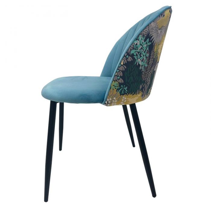 4 Sillas palm sky blue, metal, tapizado velvet azul con trasera palm - 4 unidades