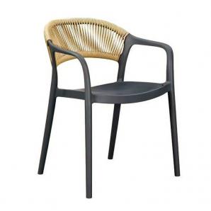 4 Sillones ibiza, apilable, tratamiento anti uv, polipropileno gris oscuro, cuerda natural - 4 unidades