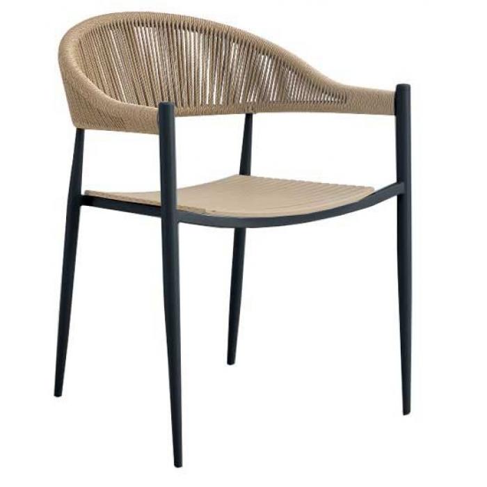 4 Sillones timor, metal, polipropileno y cuerda de color natural - 4 unidades