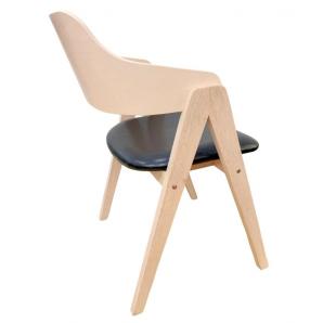 2 Sillones jarsy, madera de hevea, natural, similpiel negra - 2 unidades