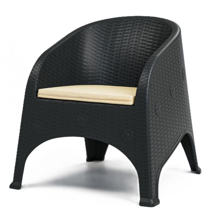 4 Sillones surf, apilable, polipropileno marrón chocolate, cojín beige - 4 unidades
