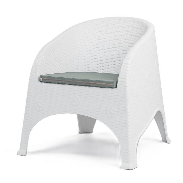 4 Sillones surf, apilable, polipropileno blanco, cojín gris - 4 unidades