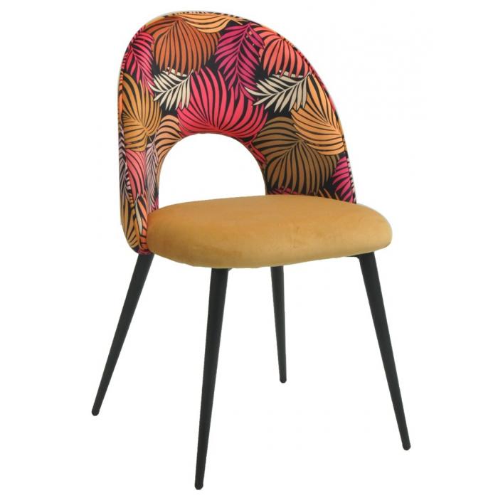 2 Sillas orquidea, metal, tapizado velvet amarillo con respaldo floral a juego - 2 unidades