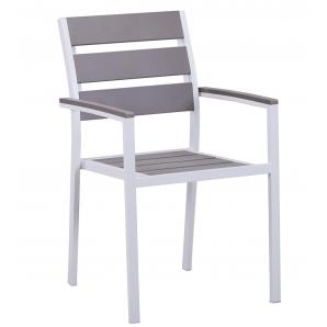4 Sillones garibaldi, apilable, metal blanco, polywood gris - 4 unidades