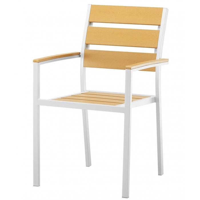 4 Sillones garibaldi, apilable, metal blanco, polywood amarillo - 4 unidades