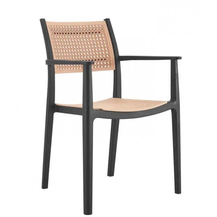 4 Sillones alvor 97, apilable, polipropileno negro y beige - 4 unidades