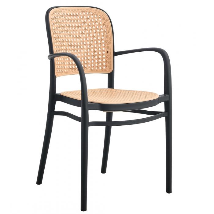 4 Sillones funchal 97, apilable, polipropileno negro y beige - 4 unidades
