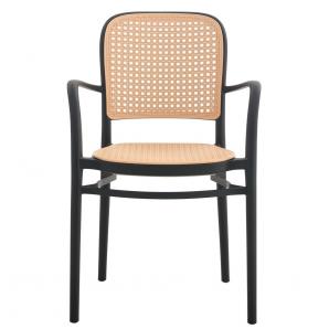 4 Sillones funchal 97, apilable, polipropileno negro y beige - 4 unidades