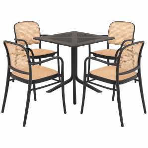 4 Sillones funchal 97, apilable, polipropileno negro y beige - 4 unidades