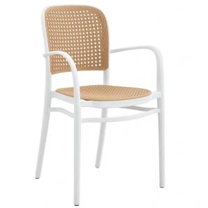 4 Sillones funchal 97, apilable, polipropileno blanco y beige - 4 unidades