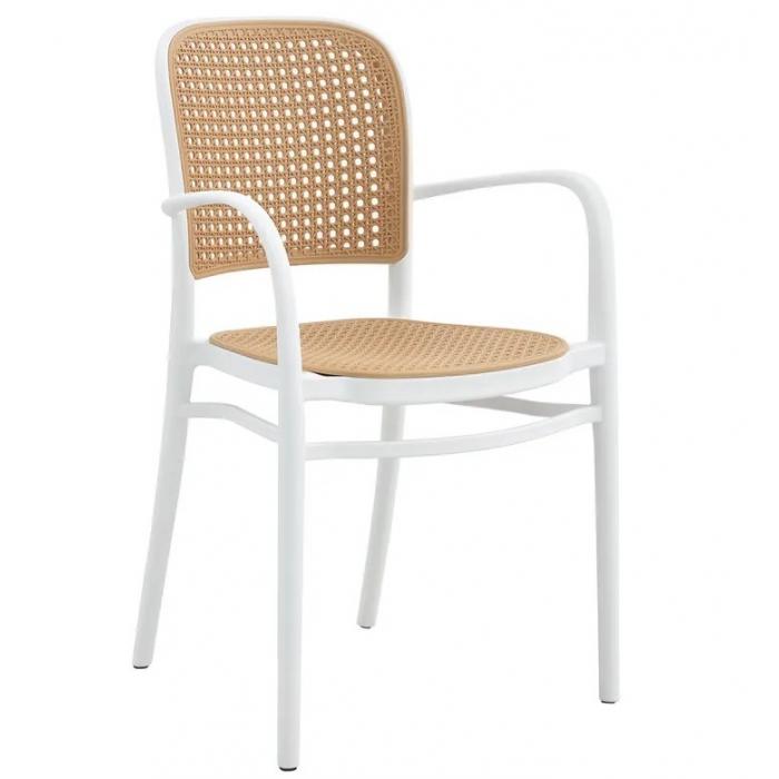 4 Sillones funchal 97, apilable, polipropileno blanco y beige - 4 unidades