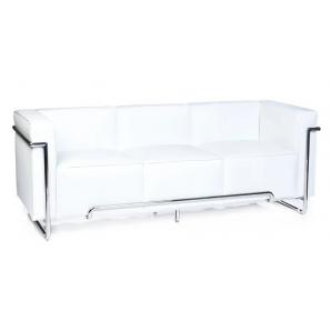 Sofá venetto, 3 plazas, acero inoxidable, similpiel blanca