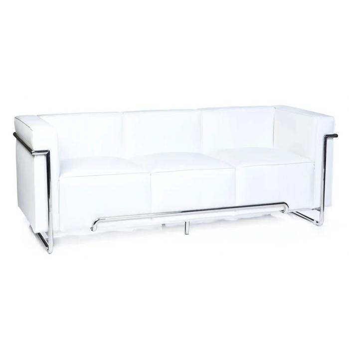 Sofá venetto, 3 plazas, acero inoxidable, similpiel blanca