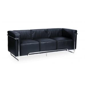 Sofá venetto, 3 plazas, acero inoxidable, similpiel negra