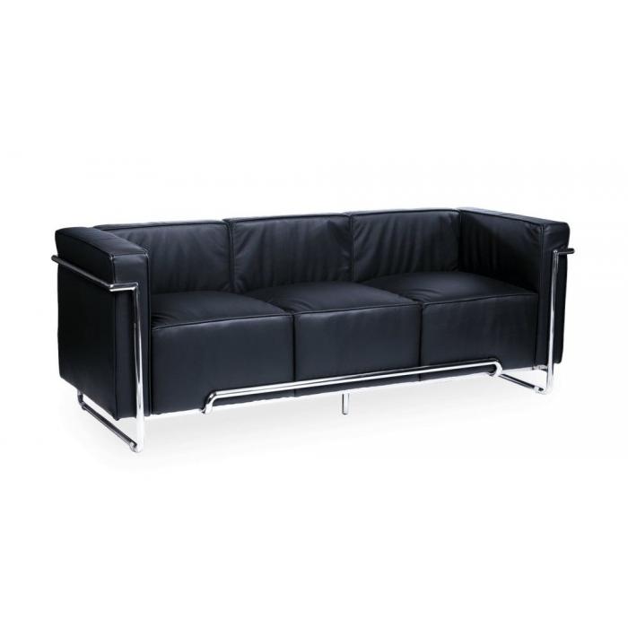 Sofá venetto, 3 plazas, acero inoxidable, similpiel negra