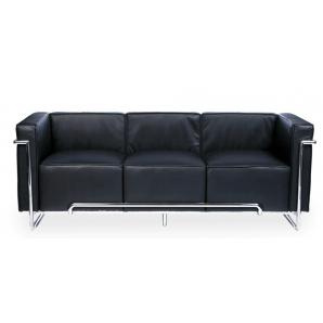Sofá venetto, 3 plazas, acero inoxidable, similpiel negra