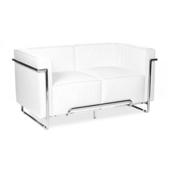 Sofá venetto, 2 plazas, acero inoxidable, similpiel blanca