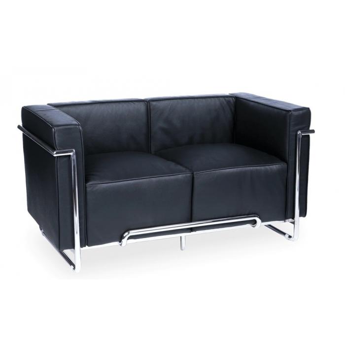 Sofá venetto, 2 plazas, acero inoxidable, similpiel negra
