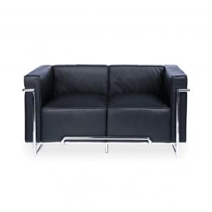 Sofá venetto, 2 plazas, acero inoxidable, similpiel negra