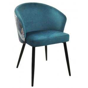 2 Sillas lydia, metal, tapizado velvet azul con respaldo floral a juego - 2 unidades